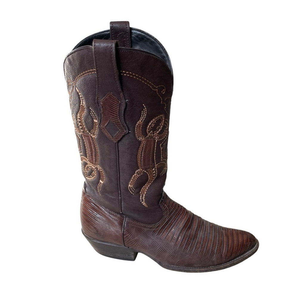 CUADRA Western Cowboy Boots Lizard Skin Leather Brown Brandy Size 9
